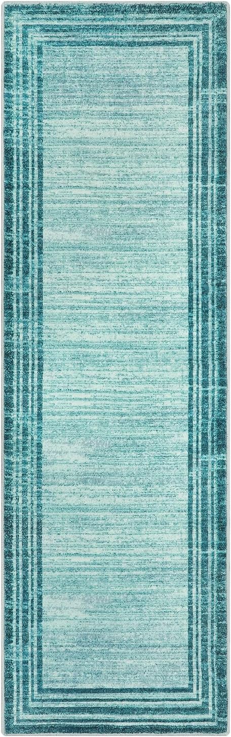 Lahome Abstract Runner Rug,Teal 2.5x8 Runners for Hallways Washable Non-Slip Kitchen Rug Runner,Low-Pile Soft Entryway Runner Rug Minimalist Solid Indoor Carpet Runner for Bedroom Laundry Bathroom