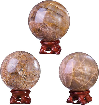 mookaitedecor Natural Orange Moonstone Crystal Ball with Resin Stand, Decorative Stone Sphere Ball for Feng Shui Meditation Divination Home Decor, 2.8-3.15 Inch (71-80 mm)