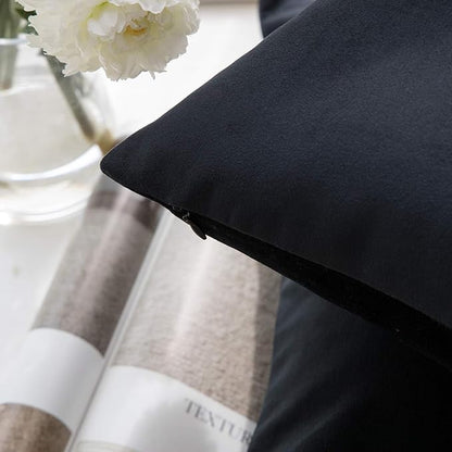Phantoscope Pack of 2 Velvet Decorative Throw Pillow Covers Soft Solid Square Cushion Case for Couch Black 26 x 26 inches 65 x 65 cm