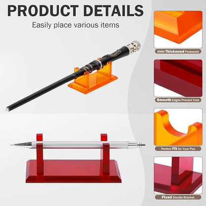 4 PCS Acrylic Pen Holder Display Stand, Fountain Pen & Ballpoint Pen Rack, Paintbrush Drying & Wand Display Stand, Organizer for Home, Office, School, or Store, Amber & Cherry
