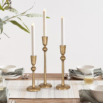 Antique Brass Iron Taper Candle Holder - Set of 3 Decorative Candle Stand, Candlestick Holder for Wedding, Dinning, Party