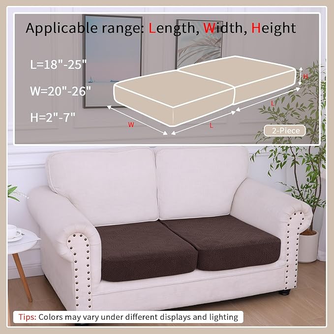 hyha Waterproof Couch Cushion Covers, Waterproof Sectional Couch Covers for 2 Cushion Sofa for Pets, Stretch Sofa Slipcover Washable with Elastic Bottom(2 Packs, Chocolate)
