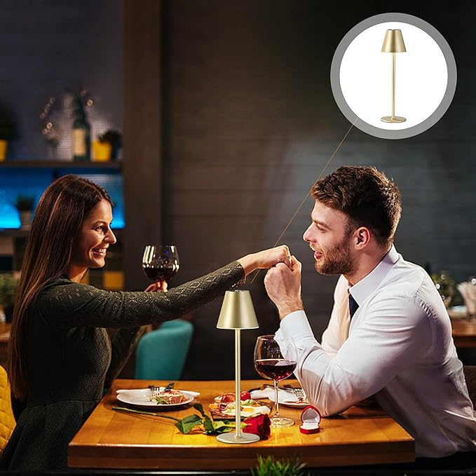 2-Pack Cordless Table Lamps - 5000mAh Rechargeable Battery Operated Desk Lamp, 3-Level Dimmable LED Night Light for Bedroom, Dining, Restaurant - Metal Design (Champagne Gold 2Pack)