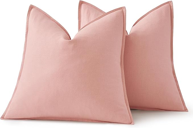 MIULEE Decorative Linen Euro Sham Pillow Covers 24x24 Pink Boho Farmhouse Neutral Valentine Spring Couch Throw Pillows for Bed Pack of 2 Accent Modern Pillowcase Sofa Livingroom Home Decor