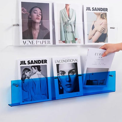 ROYALITA 2-Pack Acrylic Magazine Holder Brochure Holder, 24" Record Holder Magazine Rack, Fashion Hanging Bookshelf Literature Storage Rack for Waiting Room, Living Room, Office, Blue, 24 Inch