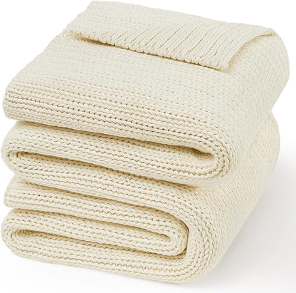 Guohaoi Knitted Weighted Blanket for Adults (Cream 48"x72" 20lbs) No Beads Cooling Throw Blanket for Hot Sleepers, Home Decor Breathable Chunky Knit Heavy Blanket Use on Full Size Bed