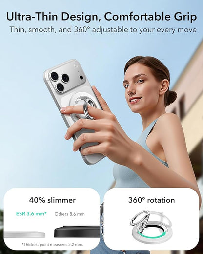 ESR for MagSafe Phone Grip, Dual-Side Magnetic Phone Grip,360° Adjustable Thin Magnetic Ring Holder Stand,for iPhone 17 16 15 14 13 12, Samsung,All Phones, MagSafe Accessories (2 Metal Rings Included)