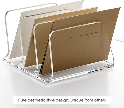 SANRUI Acrylic Mail Organizer for Desk, Clear Desk Organizer with 3 Vertical Slots, Upright Binder Divide for Notebooks, Mails, Books, Office Supplies, Small File Holder for Office,Home, School