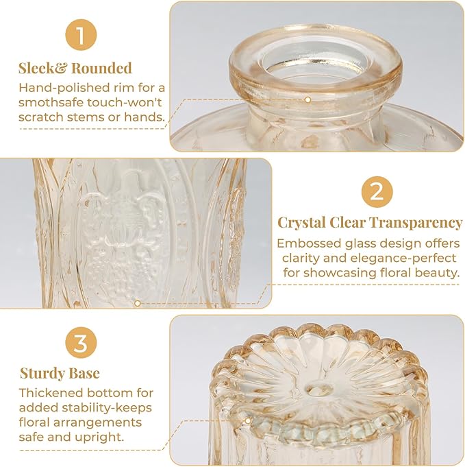 BEAHOT 32 Pack Gold Flower Vase in Bulk,Mini Vintage Glass Bud Vases for Centerpieces,Wedding Decor,Party & Home Decaration,Mother's Day (Gold)