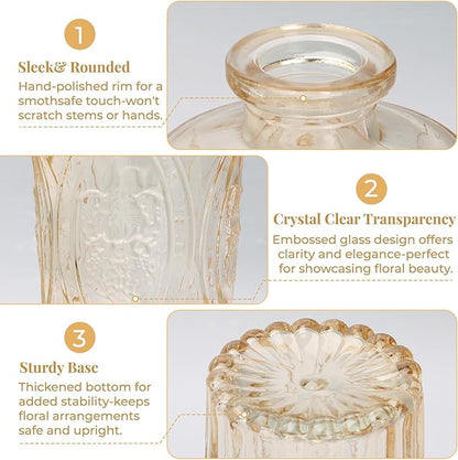 BEAHOT 32 Pack Gold Flower Vase in Bulk,Mini Vintage Glass Bud Vases for Centerpieces,Wedding Decor,Party & Home Decaration,Mother's Day (Gold)
