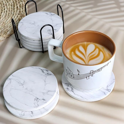 Ceramic Coaster Set of 8, 4 Inch Drink Coasters with Holder, Absorbent Drink Coasters for Dining Table, Round Coasters Set for Drinks, Cup Coaster for Home Decor, Housewarming Gift
