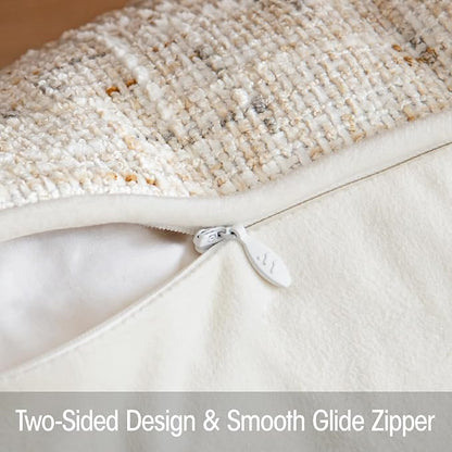 a moment Christmas Beige Reversible Pillow Covers 2 Pack - Farmhouse Chenille Throw Pillows, Neutral Textured Decorative Throw Pillow Covers with Border for Couch Sofa Bed (20x20 Inch, No Insert)
