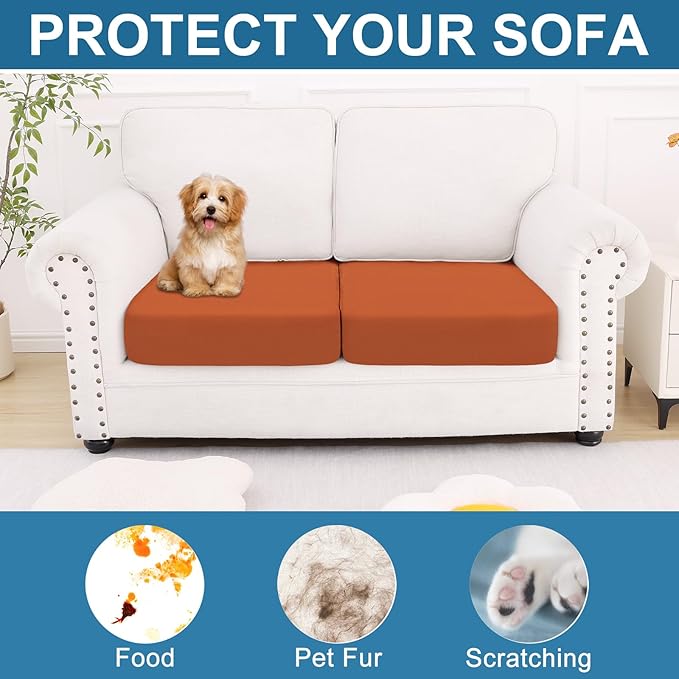 Smiry Printed Couch Cushion Covers, Stretch Soft Couch Covers for Sofa, Washable Non-Slip Sofa Slipcover Furniture Protector for Indoor and Outdoor (2 Pack, Rust)