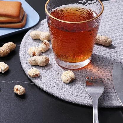 4 Pack Oval Woven Cotton Rope Placemats - Grey Braided Plate Chargers 12 * 16 Inch Farmhouse Boho Vintage Heat Resistant Outdoor Tablemats for Patio, Wedding Party