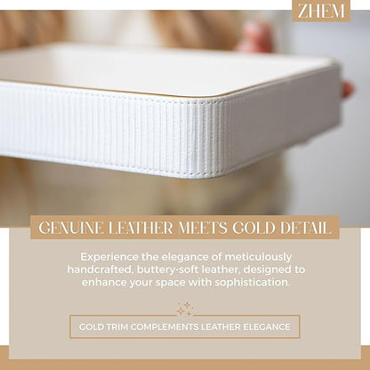 2 Pack White Catch All Trays for Jewelry| Small Leather Valet Tray| Key Bowl for Entryway Table EDC Trinket Tray Catch All| Perfume Trays for Dresser Organizer Perfume Holder (Set of 2)