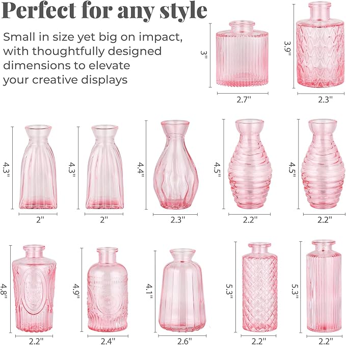 BEAHOT 32 Pack Pink Bud Flower Vase in Bulk,Mini Vintage Glass Bud Vases for Centerpieces,Wedding Decor,Party & Home Decaration,Mother's Day (Pink)