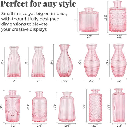 BEAHOT 32 Pack Pink Bud Flower Vase in Bulk,Mini Vintage Glass Bud Vases for Centerpieces,Wedding Decor,Party & Home Decaration,Mother's Day (Pink)