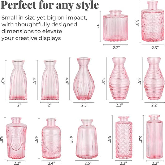BEAHOT 32 Pack Pink Bud Flower Vase in Bulk,Mini Vintage Glass Bud Vases for Centerpieces,Wedding Decor,Party & Home Decaration,Mother's Day (Pink)