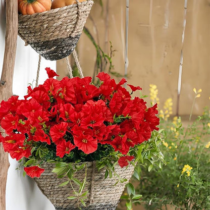 Artificial Silk Flowers for Outdoor Decoration,12 Bundles Faux Flowers Colorful Morning Glory with Eucalyptus Fake Plants Greenery UV Resistant for Outside Front Door Planter Porch Patio Yard