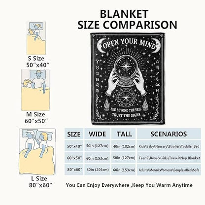 Black White Tarot Zodiac Signs Blanket Halloween Holiday Decor Occult Throw Gifts for Adults Lightweight Soft Fleece Divination Crystal Ball Blankets for Sofa Couch Witchy Decoration 60x80in