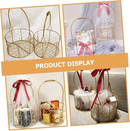 Round Iron Wire Basket with Handle Versatile Storage for Wedding Decorations Home Organization and Party Favors Housewarmings and Special Occasions
