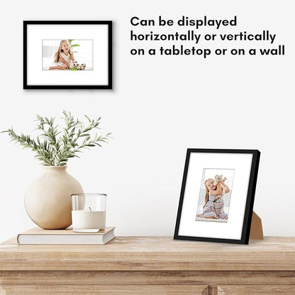 Americanflat 6x8 Picture Frame with Shatter-Resistant Glass - Use as 3x5 Frame with Mat or Display 6x8 Photo Without Mat - Streamline Collection - Picture Frames for Tabletop and Wall - Black