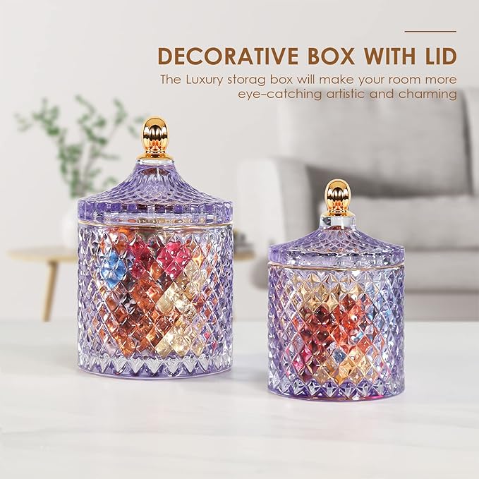 2 Pack Qtip Holder Apothecary Jars with Lids, Purple Bathroom Accessories Aesthetic Room Decor Bathroom Decor Sets, Cotton Ball Storage Organizer for Cotton Swab, 20oz+10oz