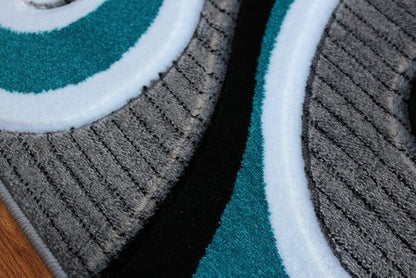 Masada Sophia Collection Hand Carved Modern Contemporary Turquoise White Grey Black Welcome Mat, Doormat, Bathroom Rug, Kitchen Mat, Small Space Rug (2 Feet X 3 Feet 4 Inch)