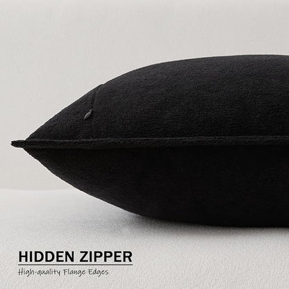 Kevin Textile Waterproof Decorative Pillow Covers Black 22x22 Inch Pack of 2 Soft Boucle Textured Euro Pillowcases Elegant Accent Pillows for Couch Sofa Chair Bed Home Decor Indoor Outdoor