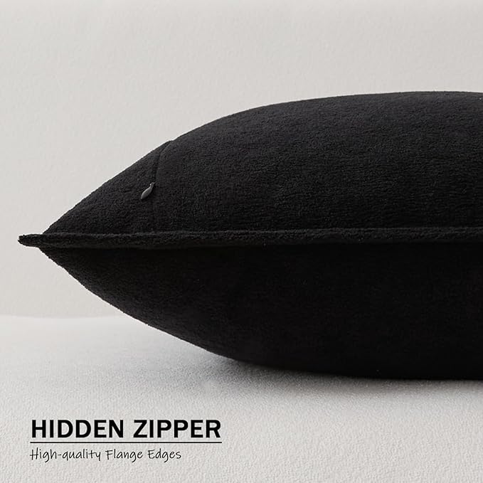 Kevin Textile Waterproof Decorative Pillow Covers Black 20x20 Inch Pack of 2 Soft Boucle Textured Throw Pillowcases Elegant Accent Pillows for Couch Sofa Chair Bed Home Decor Indoor Outdoor