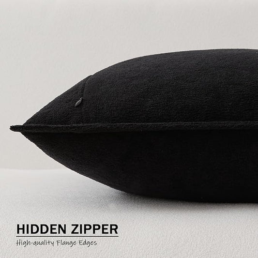 Kevin Textile 14x36 Inch Long Lumbar Cover 1 Pack Soft Boucle Textured Decorative Waterproof Rectangle Cushion Elegant Accent Pillows for Couch Sofa Chair Bed Home Decor Indoor Outdoor Black