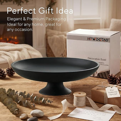 Large Black Decorative Bowl, Modern Pedestal Bowl for Home Decor, Decorative Fruit Bowl for Kitchen Counter, Stylish Key Bowls for Entry Table, 11.45” Diameter & 3.8” Height