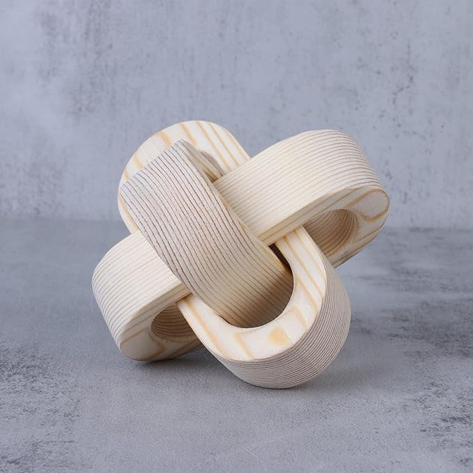 Wood Knot Decor Farmhouse Wood Chain Link Ornaments Accents Wood Art Crafts Decorative Chain Knot Decor Modern Home Accessories for Coffee Table Tiered Tray Boho Bookshelf Decor