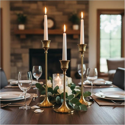 Candle Holder, Modern Minimalist Brass Gold Metal Candlestick Holders, Set of 3 Tall - Elegant Taper Candle Holders for Table Centerpiece, Wedding, Dinner Party Home Decor (2 Set 6 pcs)