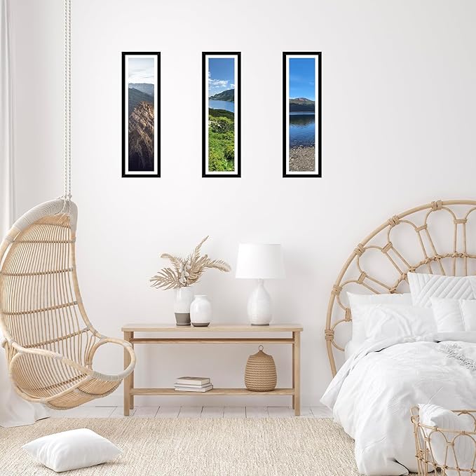 8x24 Picture Frame Set of 2 with 6x22 Mat, Panoramic Picture Frame Display Photo 6x22 with Mat or 8 x 24 Without Mat, Wall Hanging Large 8 by 24 Poster Frame with Plexiglass, 2 Pack, Black