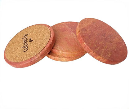 Natural Travertine Stone Coasters Set of 4 with Cork Backing – 4” (10cm) Round Absorbent Drink Coasters, Non-Slip Coffee Table Protectors, Rustic Farmhouse & Modern Décor, Gift-Ready