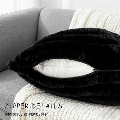 2 Pack 16x16 Double-Sided Faux Fur Pillow Covers, Plush Throw Pillow Covers for Living Room Decorations Throw Pillow Case, Throw Pillow Cover Cushion Cover for Home Sofa Car, Black