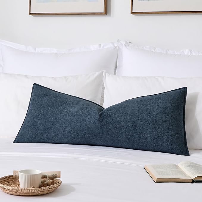 Kevin Textile 14x36 Inch Long Lumbar Cover 1 Pack Soft Boucle Textured Decorative Waterproof Rectangle Cushion Elegant Accent Pillows for Couch Sofa Chair Bed Home Decor Indoor Outdoor Dusty Blue