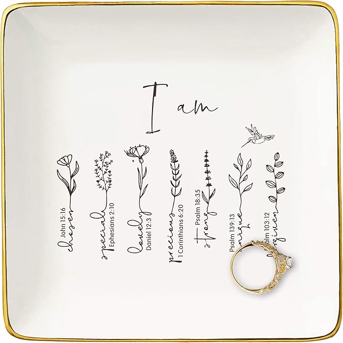 NZY Affirmation Positive Birthday Christmas Gift for Woman,Inspirational Christian Scripture Religious Bible Verse Reminder Gift,I Am Chosen-Encouragement Jewelry Tray Trinket Holder Ring Dish