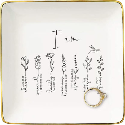 NZY Affirmation Positive Birthday Christmas Gift for Woman,Inspirational Christian Scripture Religious Bible Verse Reminder Gift,I Am Chosen-Encouragement Jewelry Tray Trinket Holder Ring Dish