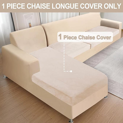 Couch Cover 1 Piece Chaise Lounge Cover Velvet Sectional Couch Cushion Covers Separate L Shape Sofa Slipcovers Furniture Protector for Dogs Pets (Chaise or Sofa 3-Seater, Beige)