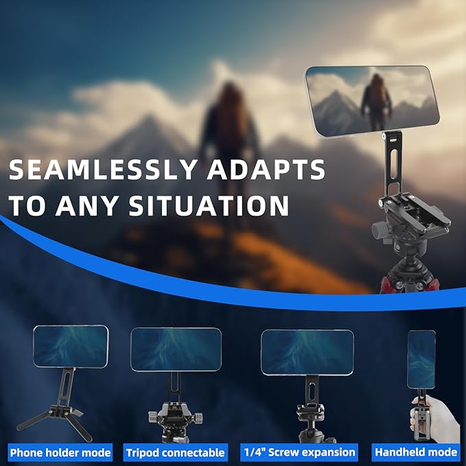 FIFIELD Magnetic Phone Tripod Stand 1/4" Screw Aluminum Mini Foldable Tripod for Cell Phone, Travel Essential Adjustable iPhone Stand for Desk/Handheld, Compatible with iPhone 16/15/14/13/12 Series