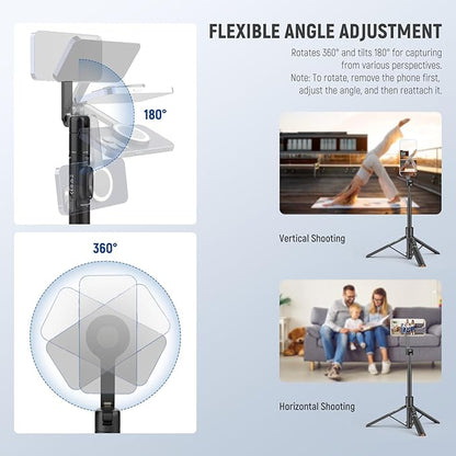 NEEWER Basics 5.48' Magnetic Selfie Stick Tripod Compatible with MagSafe iPhone Android, Portable Travel Cell Phone Stand with Remote, One Button Unfold for Vlog Video Recording Streaming, PA989