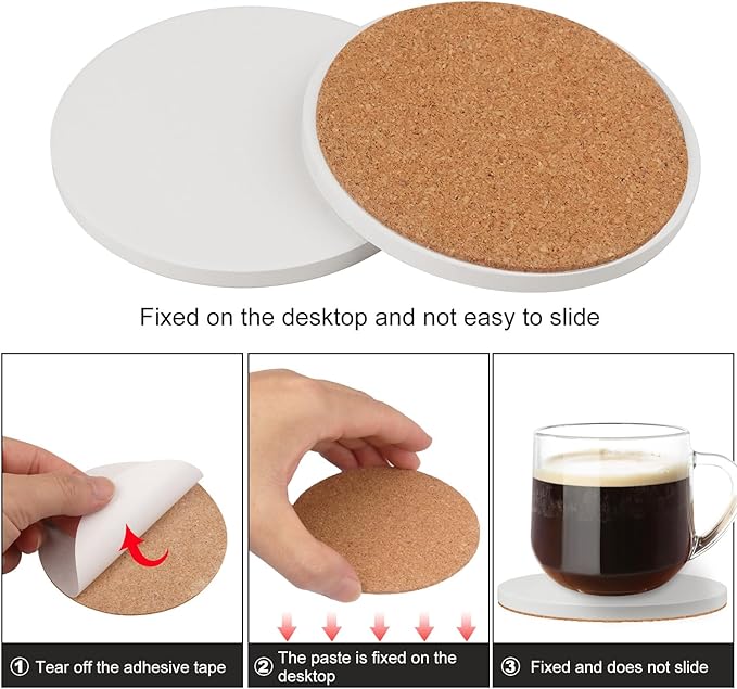 GNIEMCKIN 50 Pieces 3.54 Inch Round Blank Ceramic Coasters, Unglazed Ceramic Tiles Coasters with Cork Backing Pads for Painting, DIY Crafts, Circular, White.