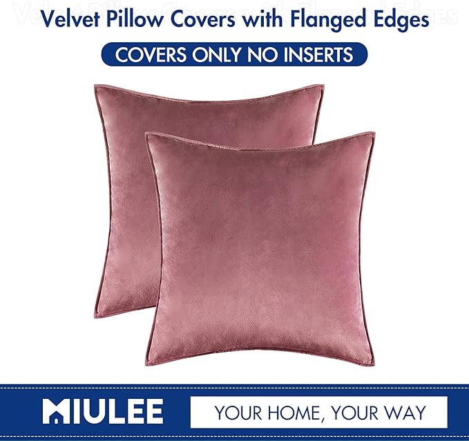 MIULEE Pack of 2 Decorative Velvet Throw Pillow Cover Soft Pillowcase Solid Square Cushion Case for Sofa Bedroom Car 20x20 Inch 50x50 Cm Jam