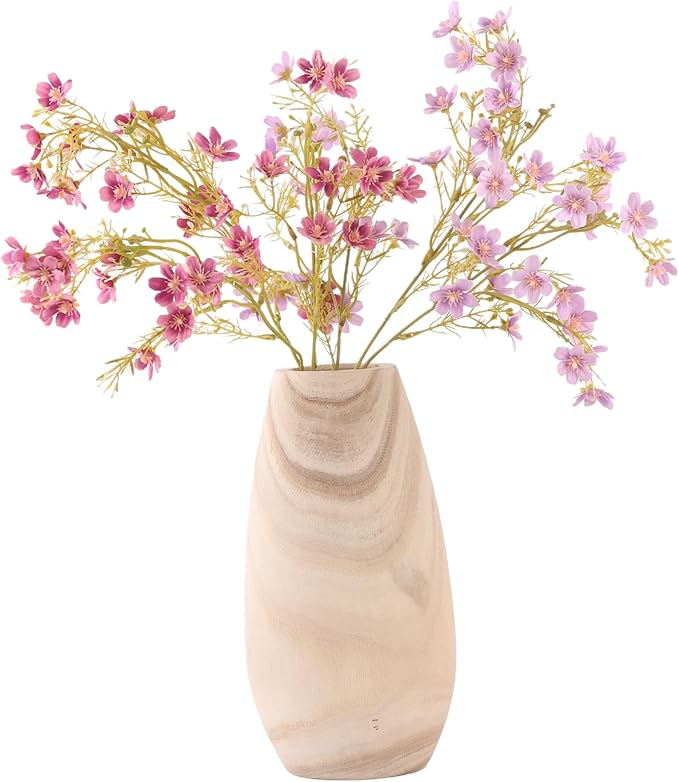 Handmade Eco-Friendly Wooden Vase Set - Natural Solid Paulownia Wood Vases for Home Decor, DIY Hand-Painted Design, Unbreakable Decorative Gift Set (7”, 10”, 12”) (Light Conical Vase 5.7×10.6in)
