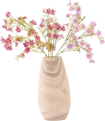 Handmade Eco-Friendly Wooden Vase Set - Natural Solid Paulownia Wood Vases for Home Decor, DIY Hand-Painted Design, Unbreakable Decorative Gift Set (7”, 10”, 12”) (Light Conical Vase 5.7×10.6in)