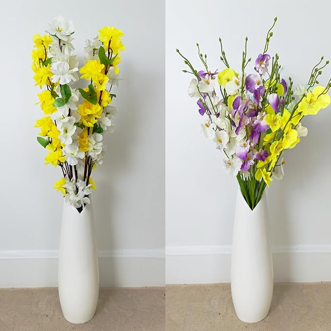 12Inch Tall White Ceramic Flower Vases,Home Decor Vase for Pampas Grass,Modern Textured Vases for Living Room Decorations,Shelf,Table Centerpieces,Farmhouse Small Ceramic Vase