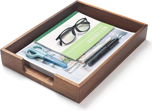 Wood Letter Tray, Acacia Wood Desk Tray, Wooden Desktop Organizer for Papers, Documents, Magazines, Files