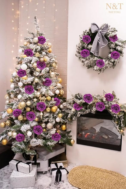 N&T NIETING Artificial Flowers Glowing Purple Flowers Foam 50pcs Glitter Roses Real Looking Fake Roses with Stem for DIY Wedding Bouquets Centerpieces Bridal Shower Party Home Decorations